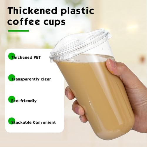 Baderke 25 Pcs Round Bottom Plastic Cups with Lids Clear Togo,18 Oz