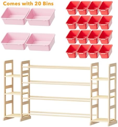 SpaceAid Toy Storage Organizer with 6 Shelves and 20 Bins, Toy Organizers Storage Bookshelf, Kids Bin Shelf Toys Box Bookcase for Bedroom Playroom Organization Room Decor, Red and Pink