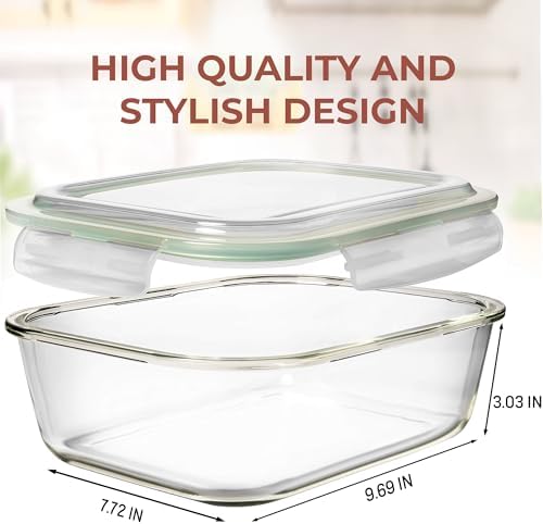 Razab 10 Cups/ 80 Oz 4 Pc (Set of 2) Glass Food Storage Containers with Airtight Locking Lids-For Storing & Serving Food. BPA Free & Leak Proof - Microwave, Dishwasher, Fridge, Freezer and Oven Safe
