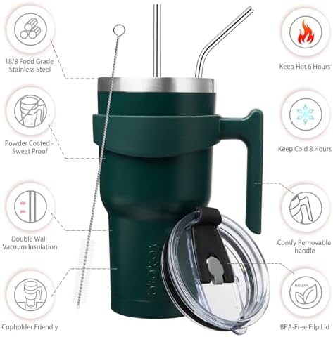 BJPKPK 30 oz Tumbler with Handle & Straw, Insulated Stainless Steel Mug