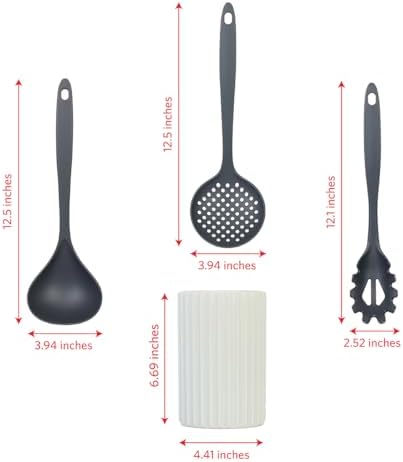 Glad Kitchen Utensils Set, 8pcs - Nonstick Cooking Tools with Utensil Holder - Nylon Spoon, Ladle, Skimmer, Spaghetti Server, and Turner Spatula Set - Dishwasher Safe, Grey