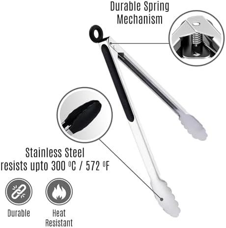 Stainless Steel Kitchen Tongs Set, 2 Pack with Silicone Tips