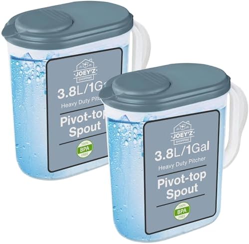 2-Pack Water Pitcher with Lid & Pivot Top Spout 1 Gallon Pitcher - Gray
