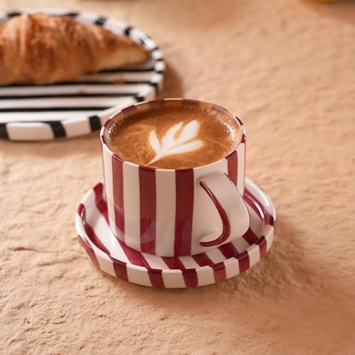 8 Oz Ceramic Coffee Mug Espresso Cups with Saucer Mug And Saucer Set Cup And Saucer Coffee Cups with Saucers Coffee Cups And Saucers,Red