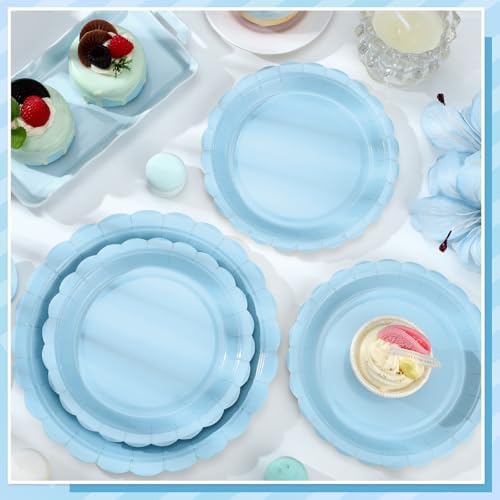 NatNarr 30 Pk Blue Dessert Cake Plates 7" Scalloped Light Blue Paper Plates