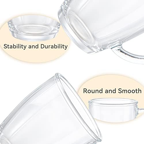 D.M DESIGN·MASTER [6 Pack,12 OZ] - Premium Glass Coffee Mugs with Handle, Transparent Tea Glasses for Hot/Cold Beverages, Perfect for Americano, Latte or Macchiato, Beverage.