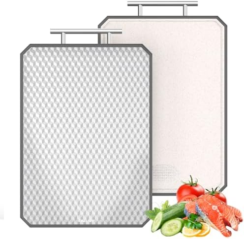 Cutting Board for Kitchen, Non Toxic Titanium Cutting Board, Double-Sided Metal Chopping Board with Juice Groove, Cutting Boards for Meat, Vegetables and Fruits, Dishwasher Safe Large 16”×11”