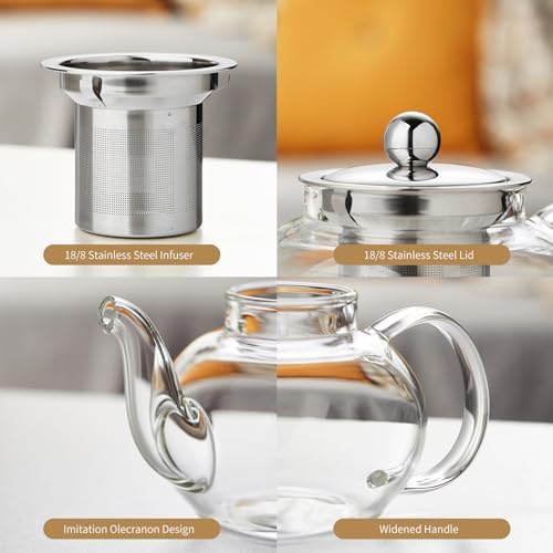 DOPUDO Small Glass Teapot with Infuser, 18 oz 530ml Borosilicate Tea Kettle