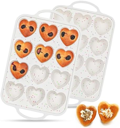 Heart Shaped Muffin Pan, Silicone Heart Mold with Metal Reinforced Frame
