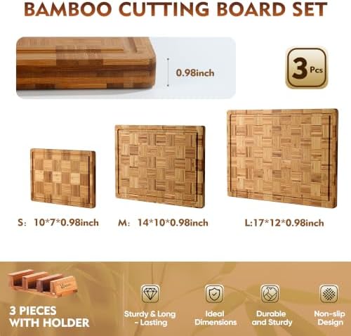 Bamboo Cutting Board Set of 3 Wooden Cutting Boards for Kitchen Wood