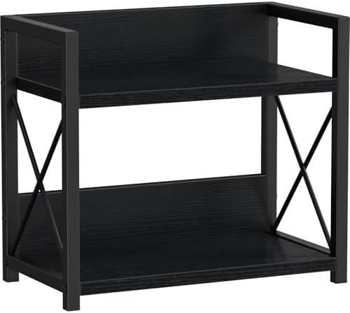 Giikin Kitchen Counter Shelf, 2 Tier Kitchen Spice Rack Organizer for Countertop, Wood Coffee Bar Organizer for Home (Black, S)