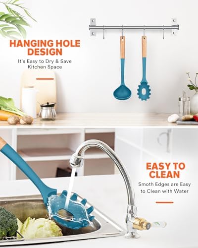 Badiano Kitchen Pasta Fork and Ladle Set, Perfect for Serving, Blue