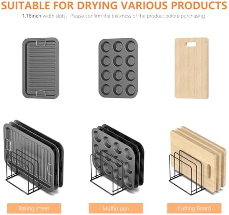 KORRTFID Kitchen Cabinet Organizer, Steel Cookware Holder, Divided Holder with 5 Slots for Skillets Baking Tray and Chopping Board Rack - Baking Pan Holder Storage (2 PCS)