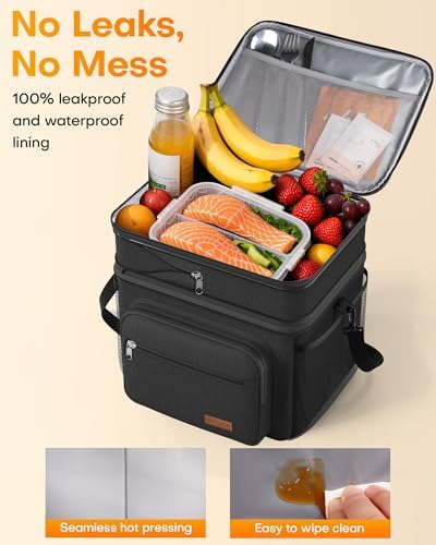 HOTOR Lunch Box Men Women Double-Layer Insulated Lunch Bag Black 27L