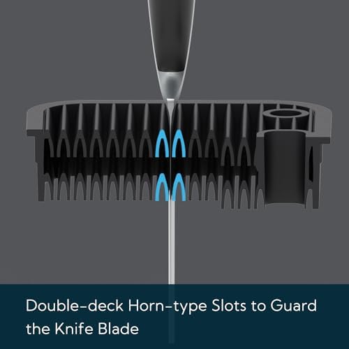 KITCHENDAO Deluxe Universal Knife Block with Slots for Scissors and Sharpening Rod - Acacia Wood Knife Block For Safe, Space Saver Knives Storage - Unique Slot Design to Protect Blades