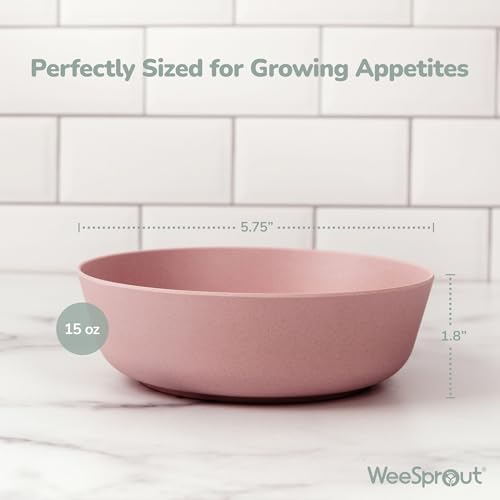 WeeSprout Bamboo Kids Bowls with Lids, Set of Four 10 oz Kid-Sized Dinnerware, Cereal, Leftovers & Snack Bowl, Dishwasher Safe (Blue, Yellow, Orange, & Red)