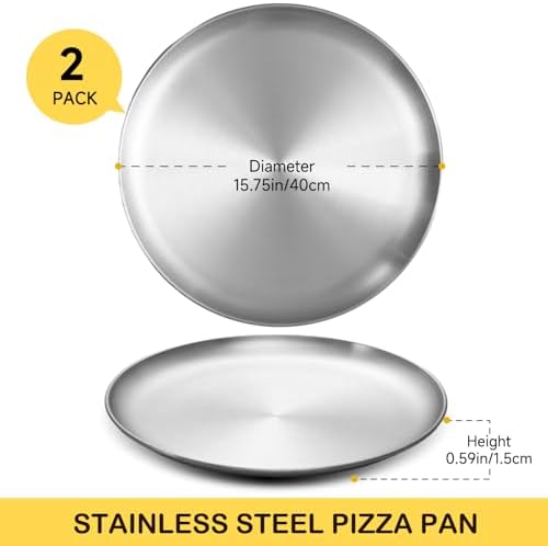 16 Inch Pizza Pan for Oven 2 Pack Stainless Steel Baking Sheet Round Plates for Cake Pie and Salad Pizza Steel Large Tray Oven Dishwasher Safe & Easy Clean