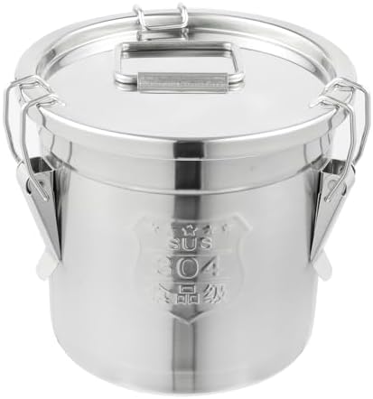 DYNAMI 304 Stainless Steel Containers With Lid,202oz Airtight Flour Container for Kitchen,5-10lbs Metal Airtight Canisters Milk Jug Coffee Bean Cookies Canisters w/Locking Clamp (6L/1.6Gal)