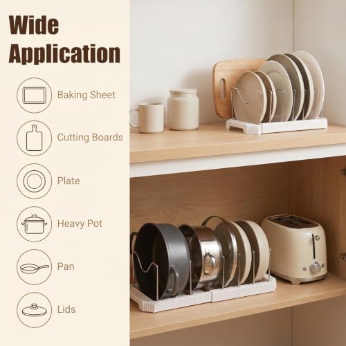 2 Pack Expandable Pot and Pan Organizer Rack for Kitchen Cabinet
