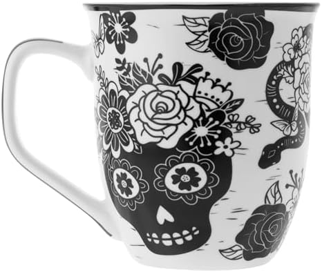 Karma Gifts 14 oz Black and White Boho Mug Sugar Skull - Cute Coffee and Tea Mug - Ceramic Coffee Mugs for Women and Men