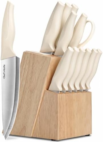 14-Piece Kitchen Knife Block Set with Built-In Sharpener