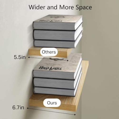 BAYKA Light Oak-Toned Floating Shelves 15.7in, Set of 3, Wall Mounted Shelf