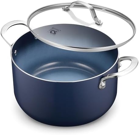 KOCH SYSTEME CS 6 Quart Nonstick Stock Pot with Lid, 6 QT Nonstick Ceramic Stockpot with Stay-Cool Handles, Induction Cooking Pot for Soups, Casserole, Soup Pot, Even Heating, Oven Safe, Gradient Blue