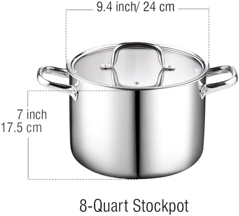 Cook N Home 8 Quart Tri-Ply Clad Stainless Steel Stockpot with Lid