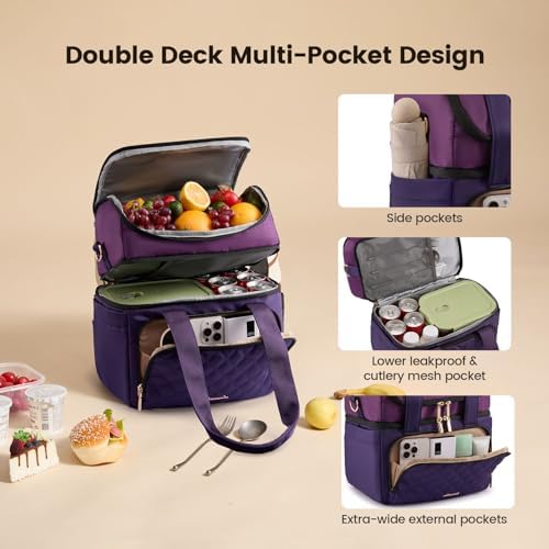 LOVEVOOK Insulated Lunch Box for Women,X Large Double Deck Adult Lunch Bag