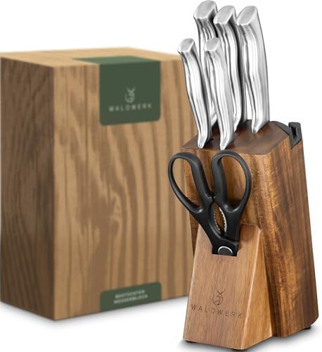 WALDWERK Knife Set - 7pcs Kitchen Knife Set with Block and Integrated Sharpener - Kitchen Knife Set - Knife Block Set - Kitchen Knifes - Knives Set for Kitchen - Knife Block - Knife Set with Block
