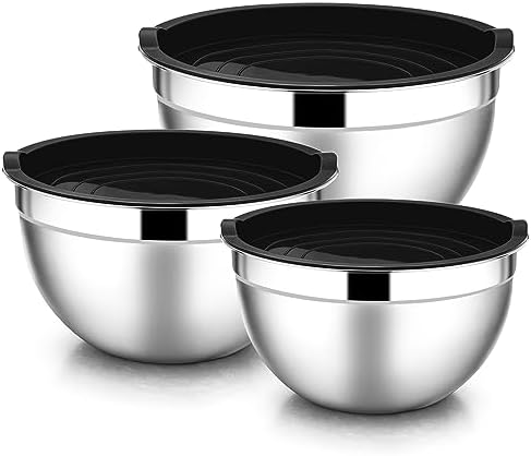 E-far Mixing Bowls with Lids Set, 6-Piece Stainless Steel Salad Bowls