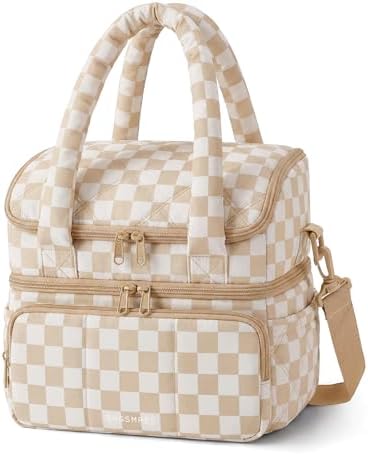 BAGSMART Lunch Bag Women, Double Deck Insulated Lunch Box, Checkerboard