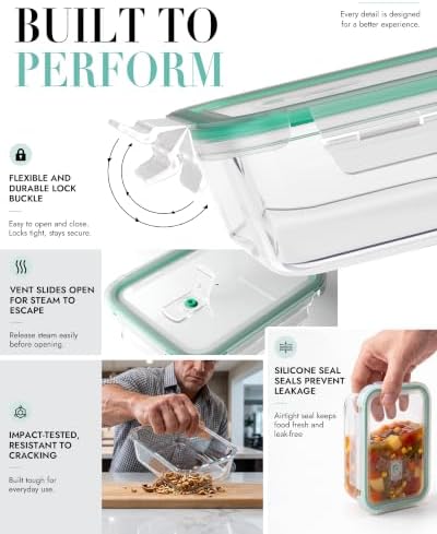 8-Pack Borosilicate Glass Food Storage Containers with Airtight Lids – Microwave, Oven, Freezer Safe, Leak-Proof, BPA-Free – Meal Prep, Baking & Gift Set