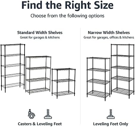 Amazon Basics 4-Shelf Steel Wire Storage Shelves for Garage, Adjustable Metal Shelving Unit, 200 lbs Per Shelf, 23.2" W x 48" H x 13.4" D, Black