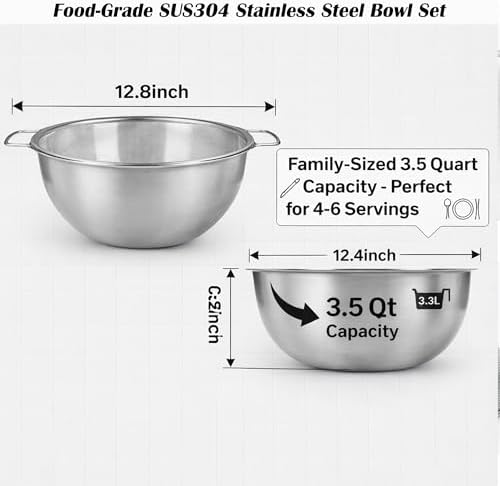 HAPPY KIT 18/8 Stainless Steel Colander with Mixing Bowl, 3.5QT