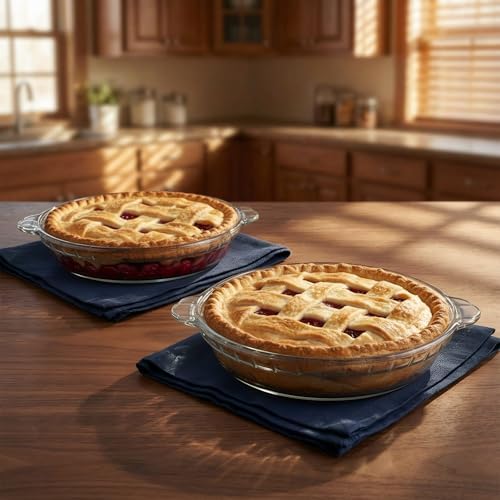 Uiifan 1 Pcs Mini Glass Pie Pan 9 Inches, Clear Baking Dish with Handles