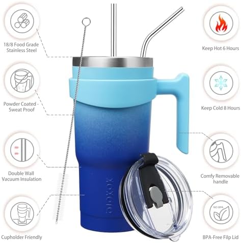BJPKPK 20 oz Tumbler with Handle & Straw, Insulated Stainless Steel Mug