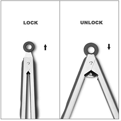 Premium 304 Stainless Steel Tongs Set – 12" Grill Tongs & 9" Cooking Tongs, Heat Resistant up to 600°F, Wavy Grip Head, Non‑Slip Handle with Locking Clip & Hanging Loop, Dishwasher Safe, Grey