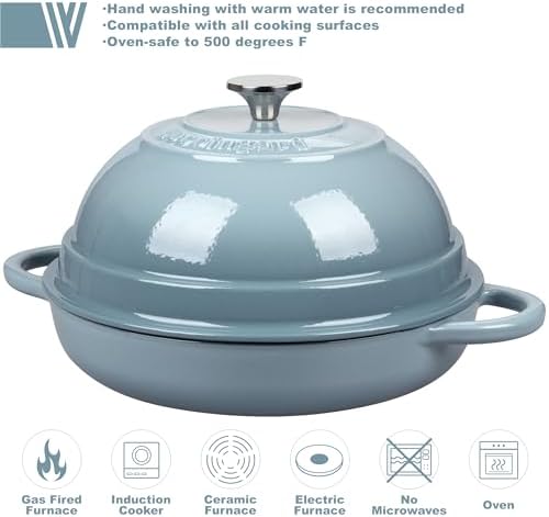 VORRINGARD Cast Iron Enameled Dutch Oven Pot with Lid for Bread Baking, Bread Oven, 6 Quart, Sea Salt