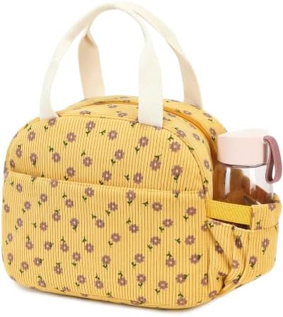 Lunch Box Lunch Bag Insulated Lunchbox Cute Reusable Lunch Tote bags for School Work Picnic for Kids Girls Women (Yellow Floral)
