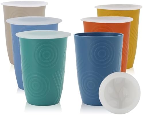 Homienly Wheat Straw Cups,Unbreakable Drinking Glasses 16oz,6-Pack Dishwasher Safe Cups with Lids for Parties,Beach-Colorful
