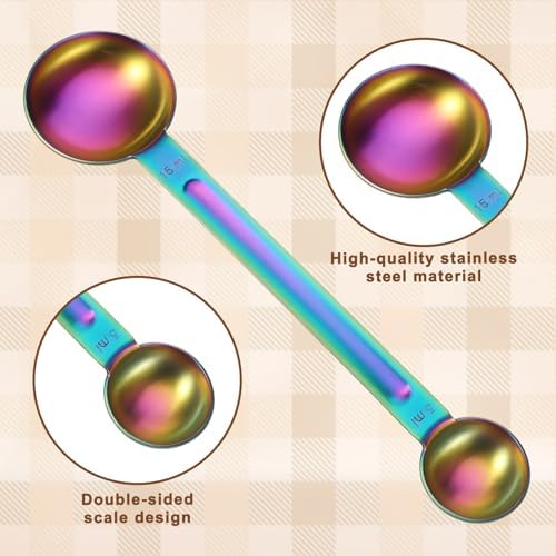 Double Sided Measuring Spoon Stainless Steel Coffee Scoop Teaspoon Measuring Spoon 1 Tsp (5ml) & 1 Tbsp (15ml) Dual-Measure Long-Handle Spoons Coffee Measurings Spoons (Colorful)