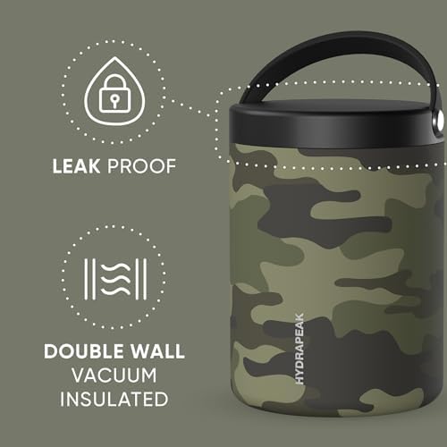 Hydrapeak 32oz Stainless Steel Vacuum Insulated Food Jar | for Hot Food and Cold Food, Wide Mouth Leak-Proof Soup for Adults, 10 Hours Hot and 16 Hours Cold (Camo)