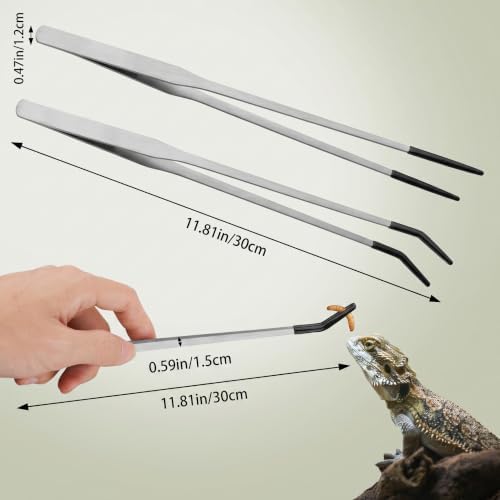 2-Pack Reptile Feeding Tongs, Rubber Tips, 10.6" Stainless Tweezers