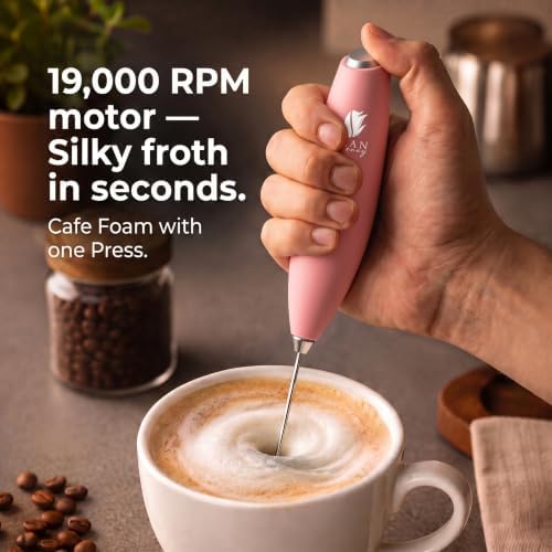 Bean Envy Milk Frother Handheld - Coffee Mixer Wand with Stand - Rose Pink