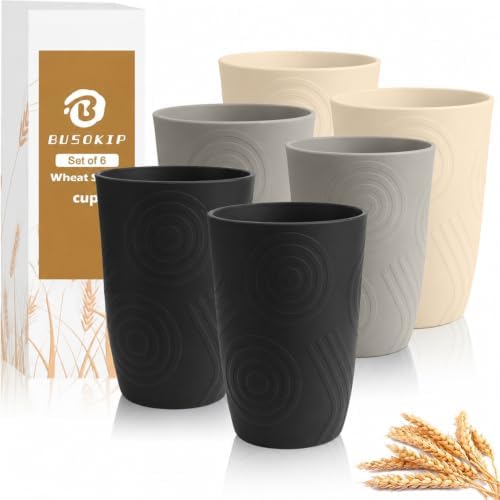 Wheat Straw Cups 16 oz, Plastic Cups Reusable - Blackbeige