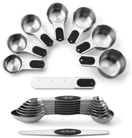 Spring Chef Magnetic Measuring Cups & Spoons Set of 15 with Levelers, Black