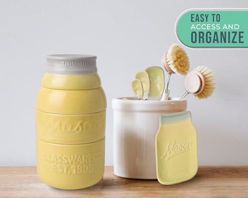 Comfify Yellow Mason Jar Measuring Set – 4 Cups, 4 Spoons, Spoon Rest