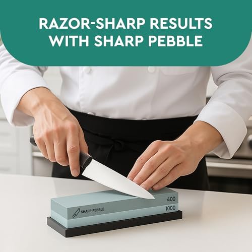 Sharp Pebble Whetstone Knife Sharpening Stone Kit - 2 Sided 400/1000 Grit