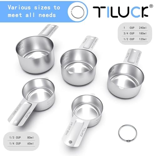 TILUCK Stainless Steel Measuring Cups Set,Kitchen Gadgets for Cooking & Baking,Set of 5